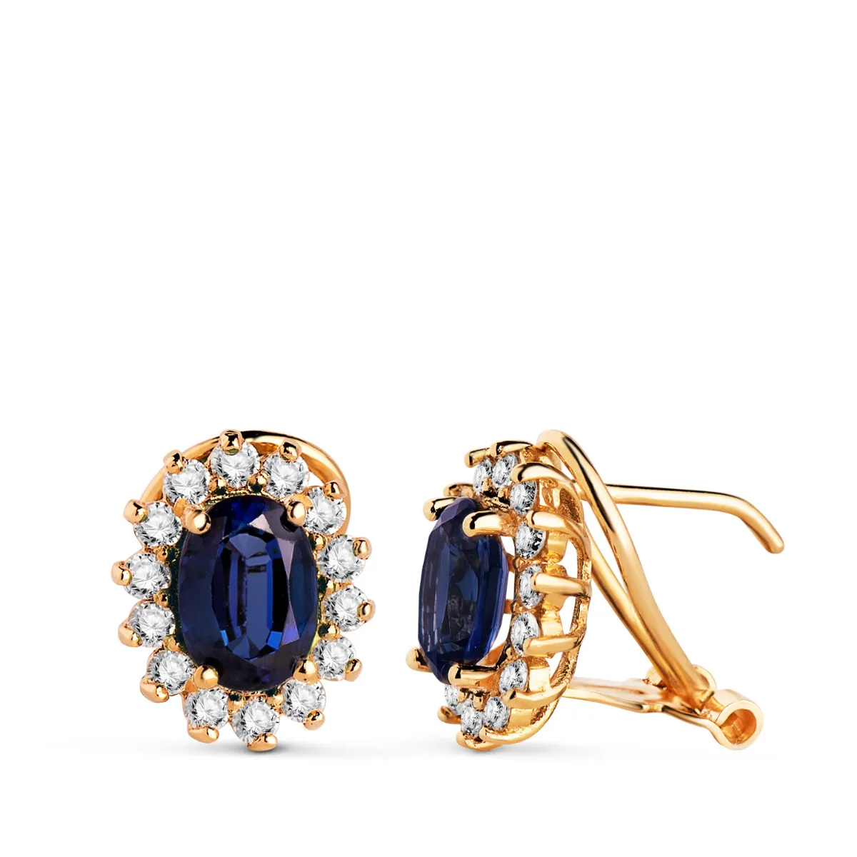 18K PENDIENTES ORO AMARILLO ZAFIRO DIFUSION  7X5 MM 1,96QT Y DIAMANTES LABORATORIO 0,580QT VS2-G. 11,5X9,5 MM CIERRE OMEGA