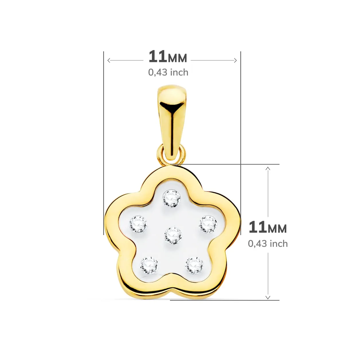 18K COLGANTE AMULETO ORO AMARILLO FLOR AIRSHINE TRANSPARENTE CON CIRCONITA 11X11 MM — vista 2