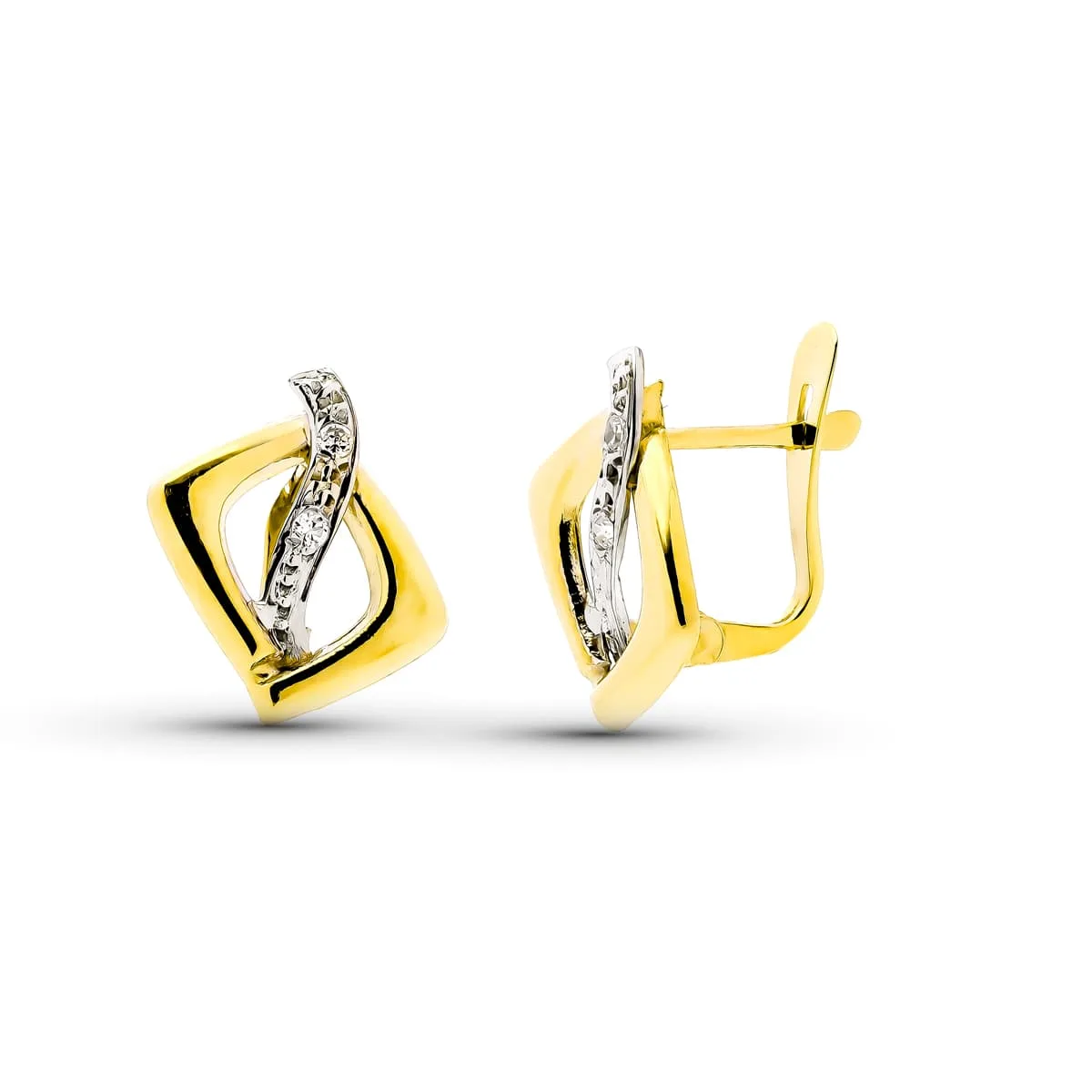9K PENDIENTES ORO BICOLOR COMUNION CIRCONITA 15X11 MM CIERRE CATALAN
