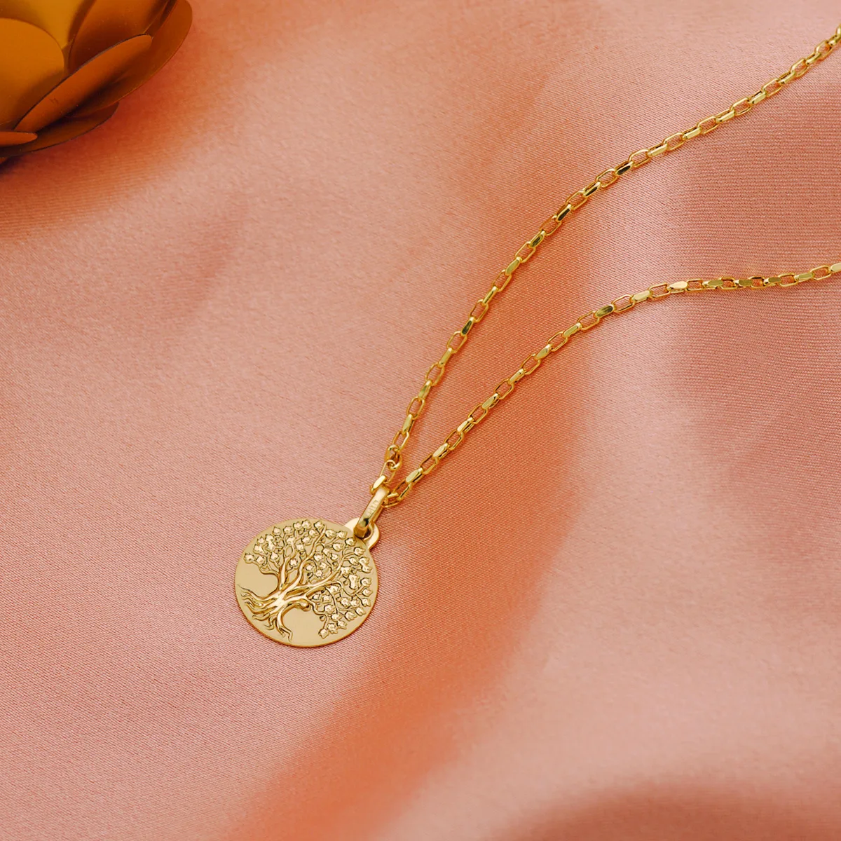 18K MEDALLA ORO AMARILLO ARBOL DE LA VIDA MATIZADA y BRILLO 16 MM — vista 2