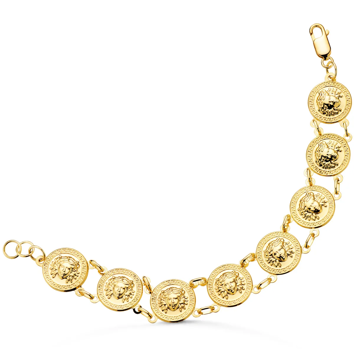 18K PULSERA ORO BICOLOR CON MEDUSAS REDONDAS EN BRILLO 15 MM LARGO 19CM — vista 2