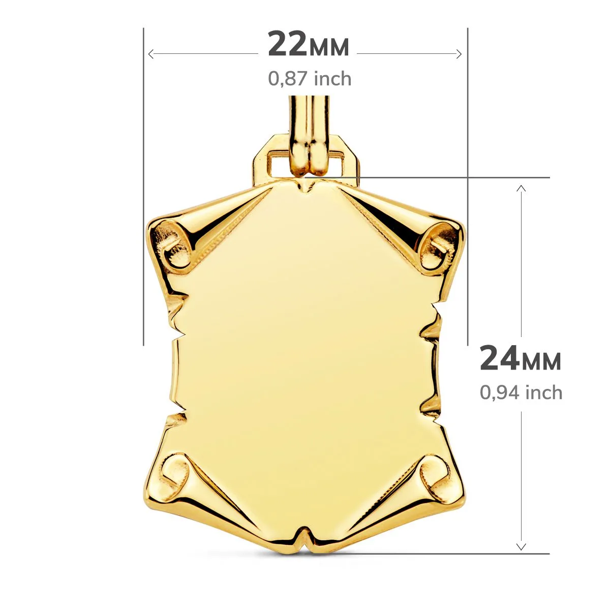 18K PLACA CHAPA COLGANTE PERGAMINO ORO AMARILLO LISO BRILLO PAPIRO. 24X22 MM — vista 2