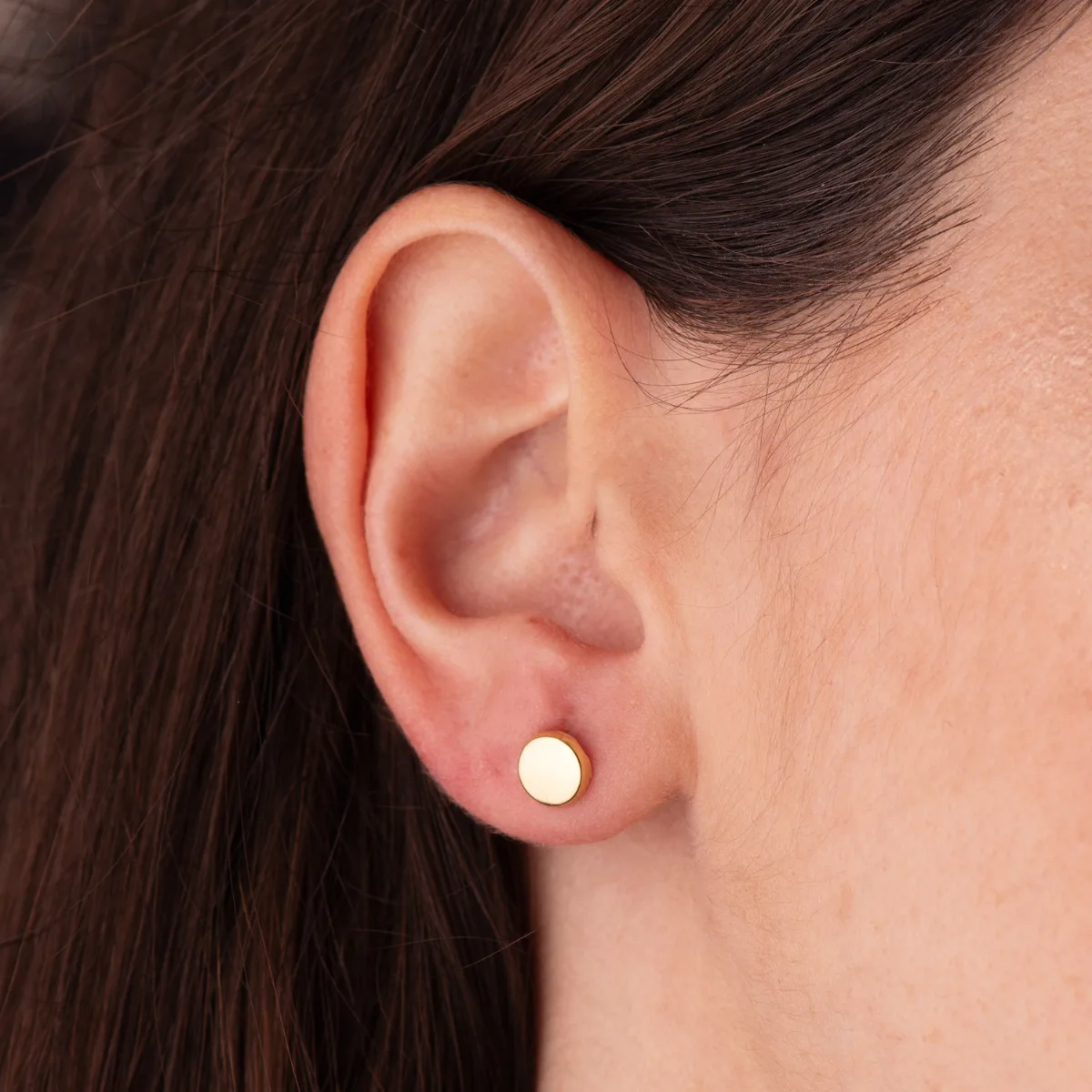 18K PENDIENTES ORO AMARILLO REDONDOS BRILLO 6,5 MM. CIERRE TUERCA — vista 2