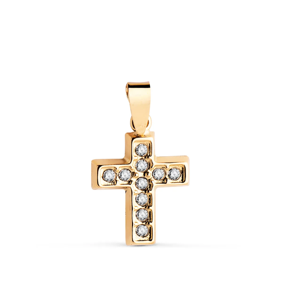 18K CRUZ ORO AMARILLO CON CIRCONITAS BLANCAS. MEDIDA: 13,5 X 10 MM