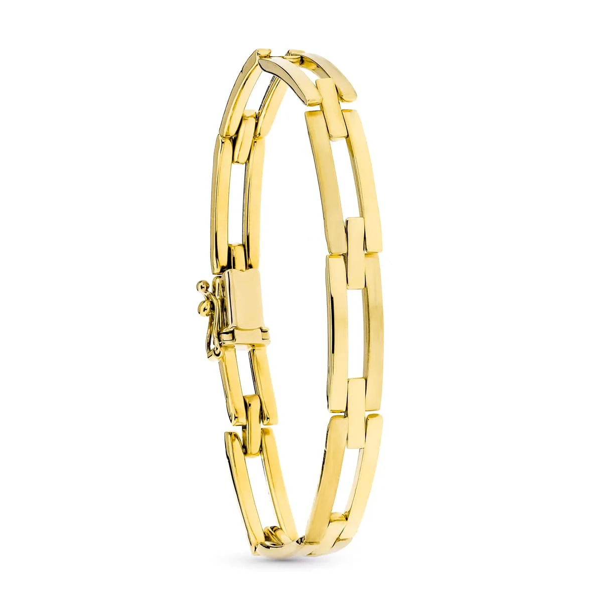 18K PULSERA ORO AMARILLO ESLABON RECTANTULAR MATE Y BRILLO