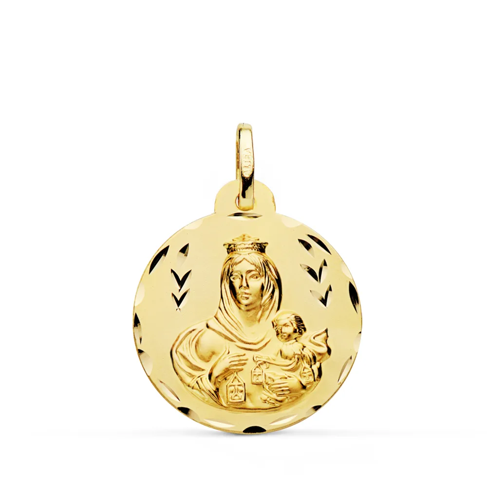18K ESCAPULARIO ORO AMARILLO TALLADO VIRGEN DEL CARMEN Y CORAZON DE JESUS 22 MM — vista 3