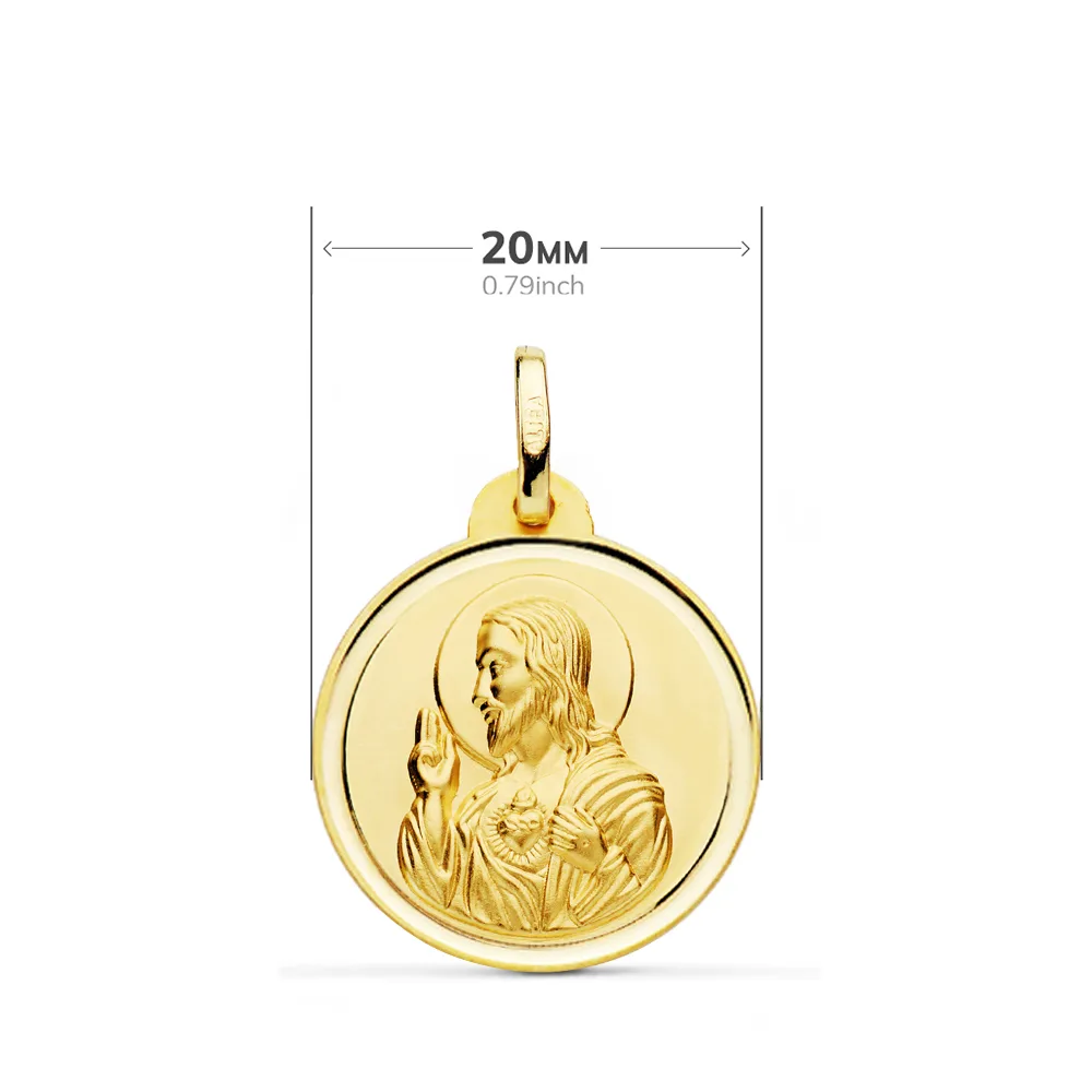 18K ESCAPULARIO ORO AMARILLO BISEL ORO AMARILLO VIRGEN DEL CARMEN CORAZON DE JESUS 20 MM — vista 3