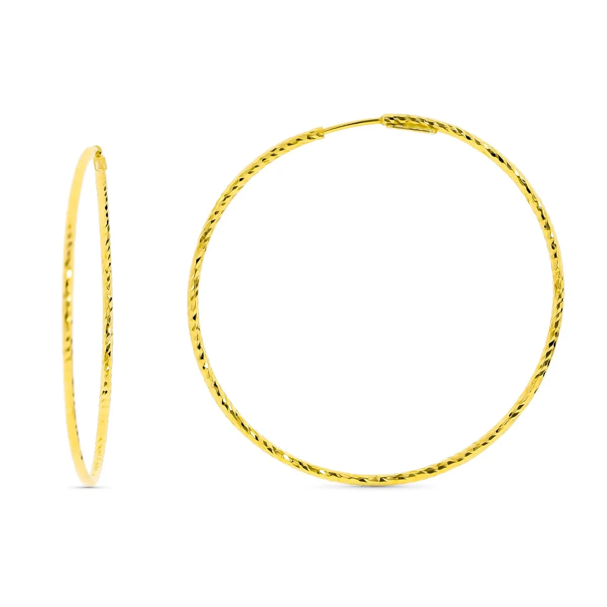 18K PENDIENTES AROS ORO AMARILLO DIAMANTADOS. 40X1.50 MM