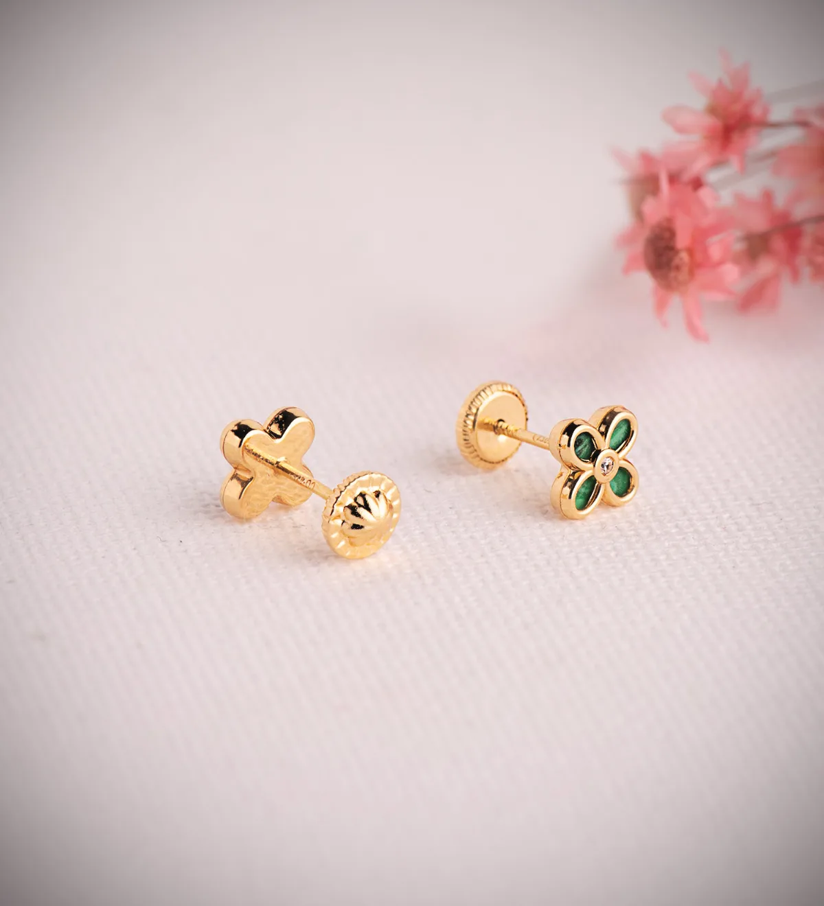18K PENDIENTES ORO AMARILLO TREBOL MALAQUITA CON CIRCONITA. MEDIDA: 7 X 5,5MM. CIERRE TUERCA — vista 2