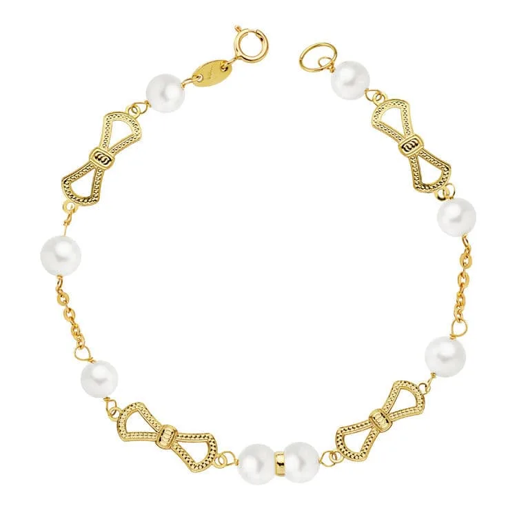 18K PULSERA ORO AMARILLO COMUNION PERLA 5.5 MM 17.50CM