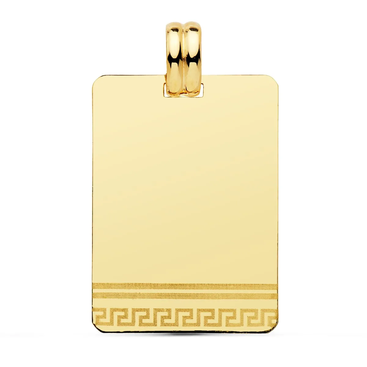 9K PLACA CHAPA LASER ORO AMARILLO GRECA 28X20 MM