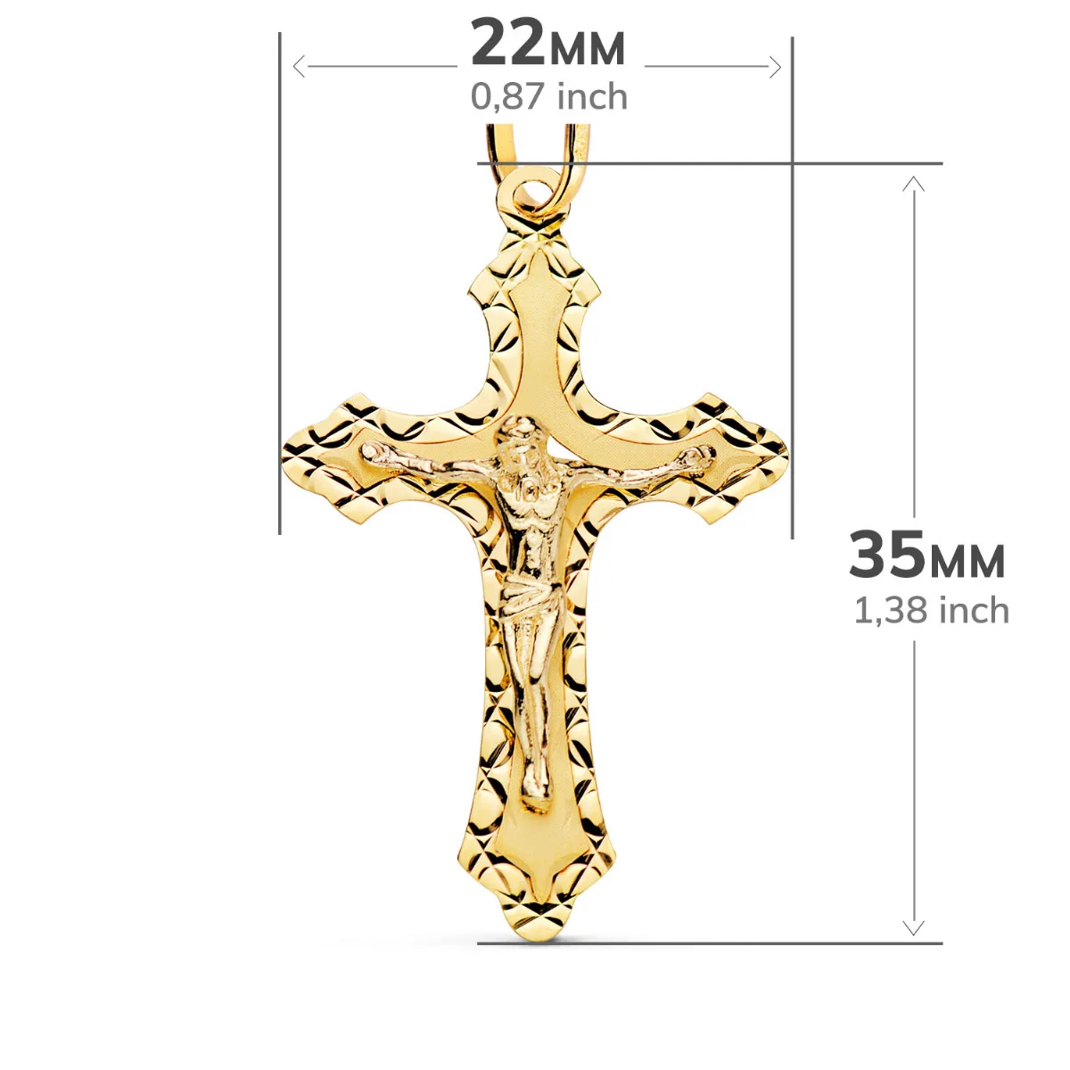 18K CRUZ ORO AMARILLO CON CRISTO TALLADA 35X22 MM — vista 3