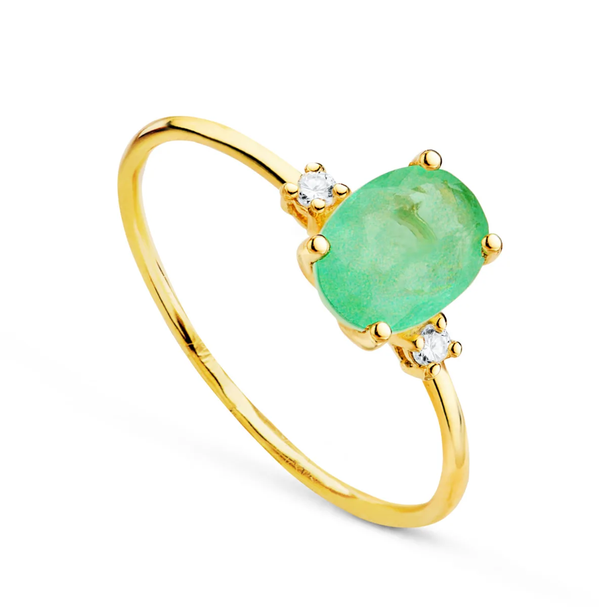 18K SORTIJA ORO AMARILLO PIEDRA CUARZO VERDE 8 X 6 MM. CUERPO: 1MM