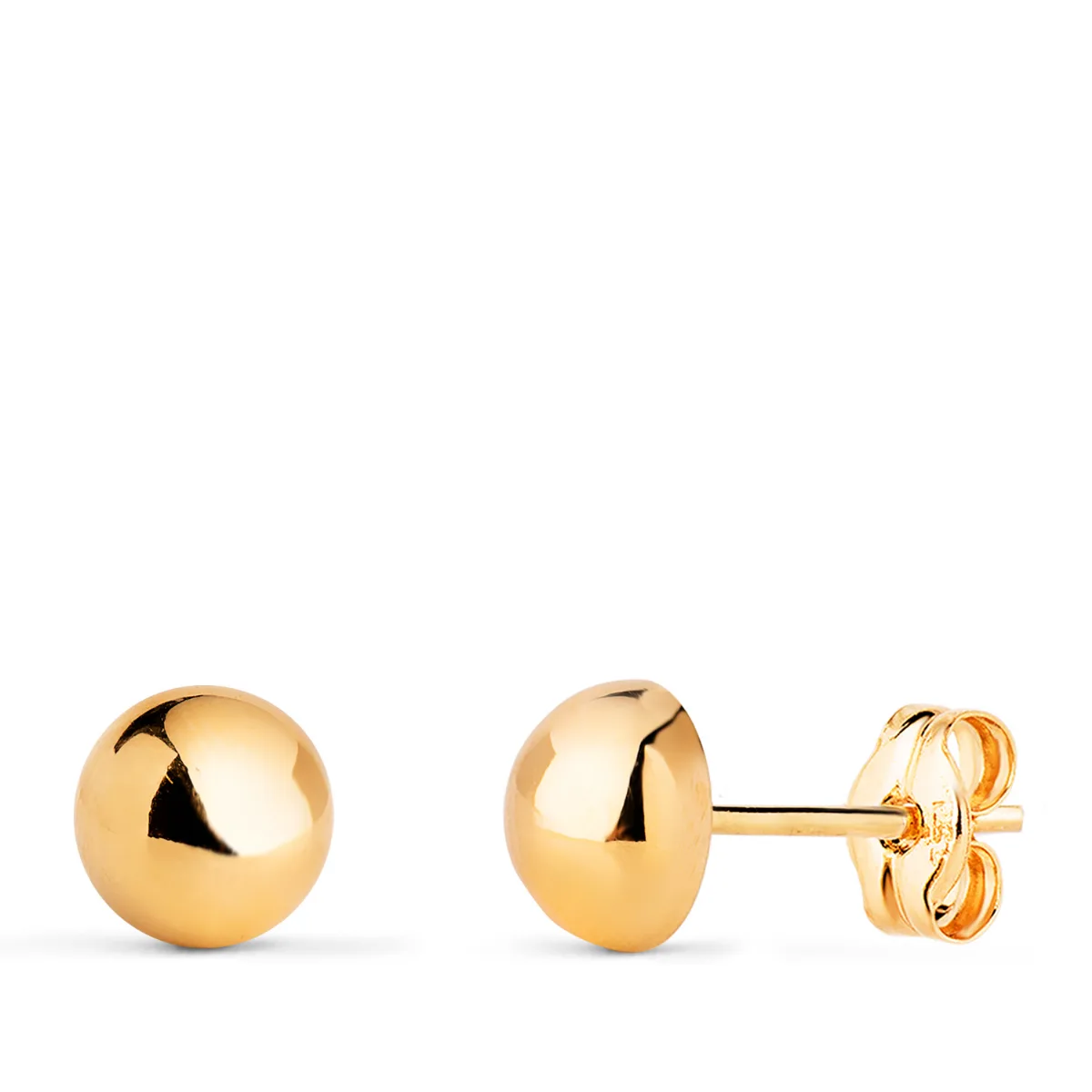 18K PENDIENTES ORO AMARILLO MEDIA BOLA LISA HUECA. ANCHO: 6 MM. CIERRE PRESION