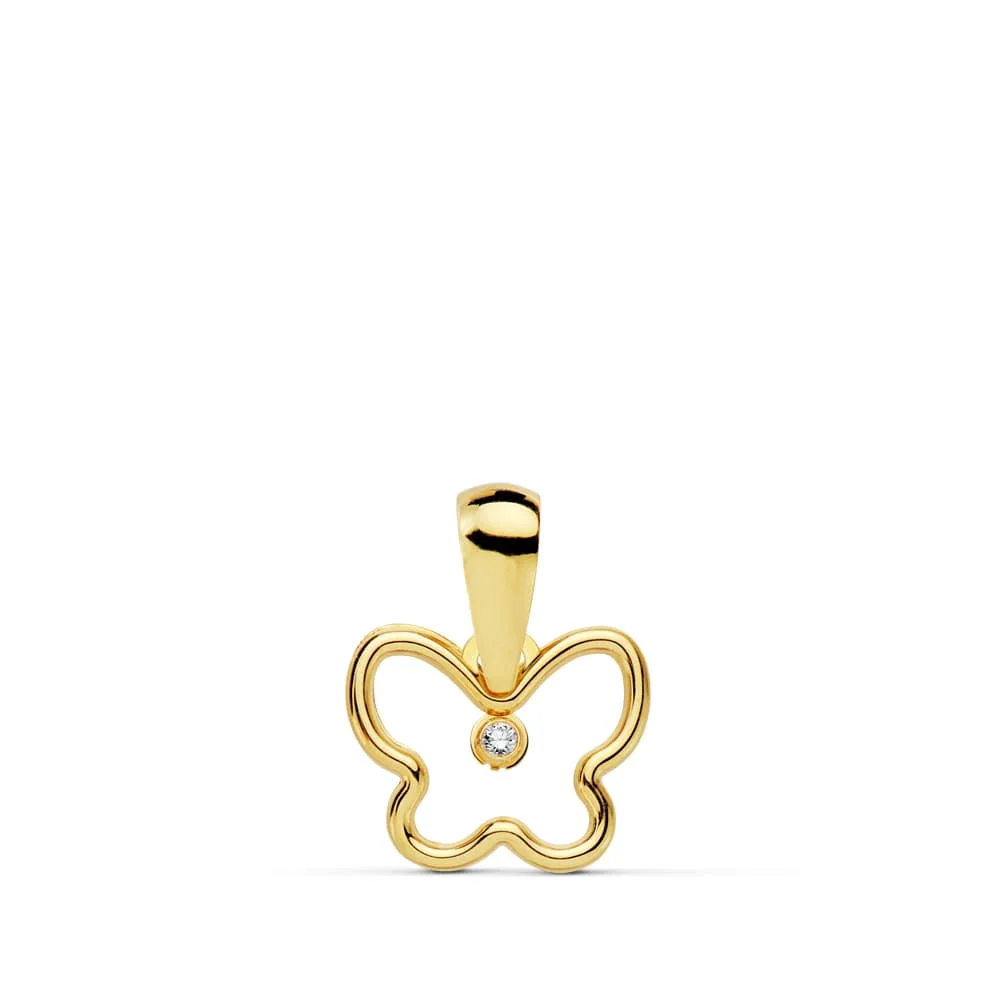 18K COLGANTE ORO AMARILLO AMULETO MINI MARIPOSA CIRCONITA 9 X 8 MM