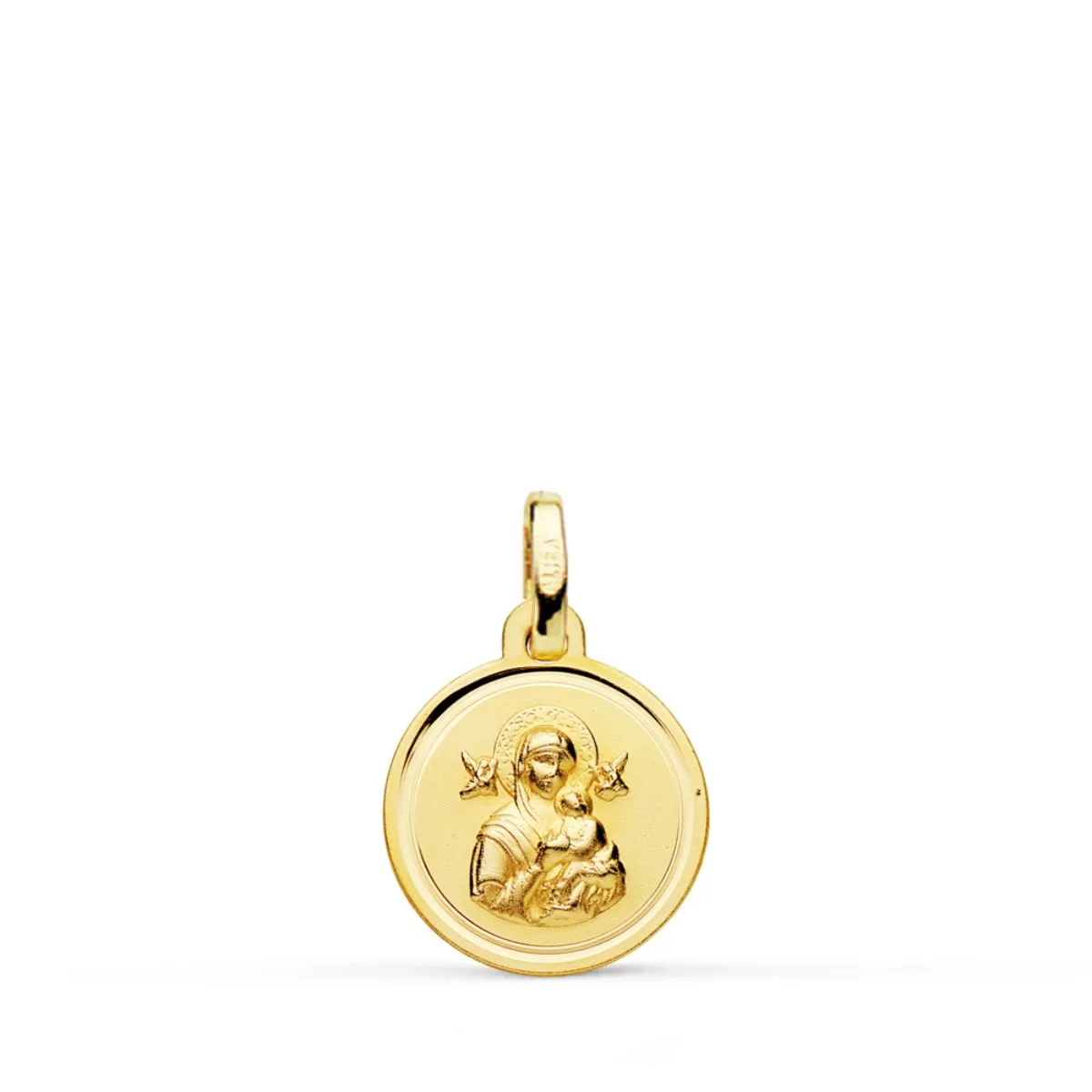 18K MEDALLA ORO AMARILLO VIRGEN DEL PERPETUO SOCORRO BISEL 12 MM