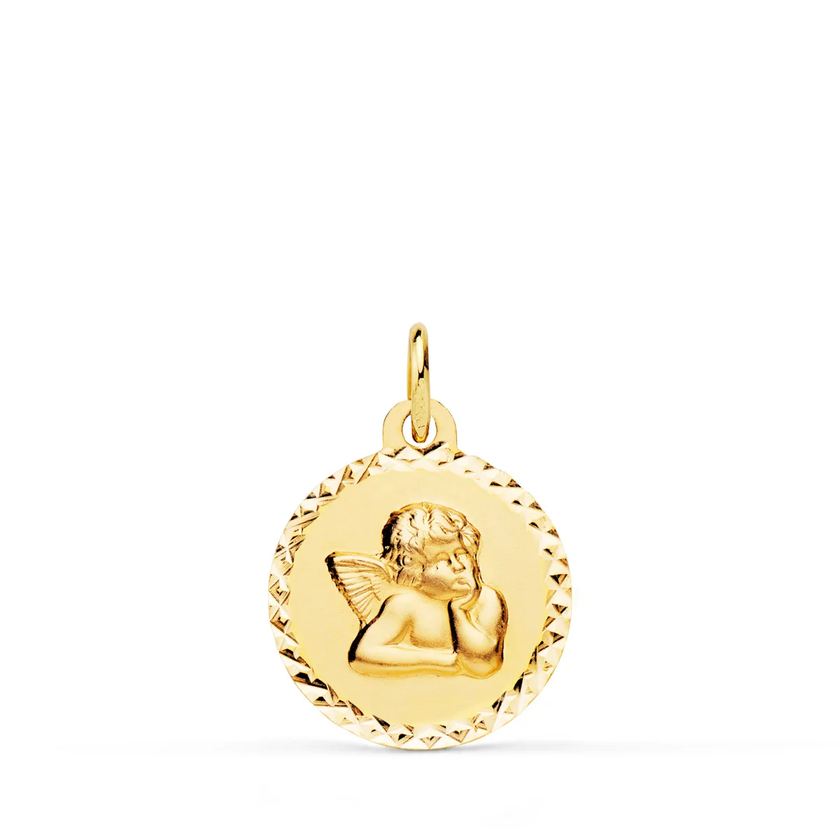 18K MEDALLA ORO AMARILLO ANGELITO BURLON CERCO TALLADO 16 MM