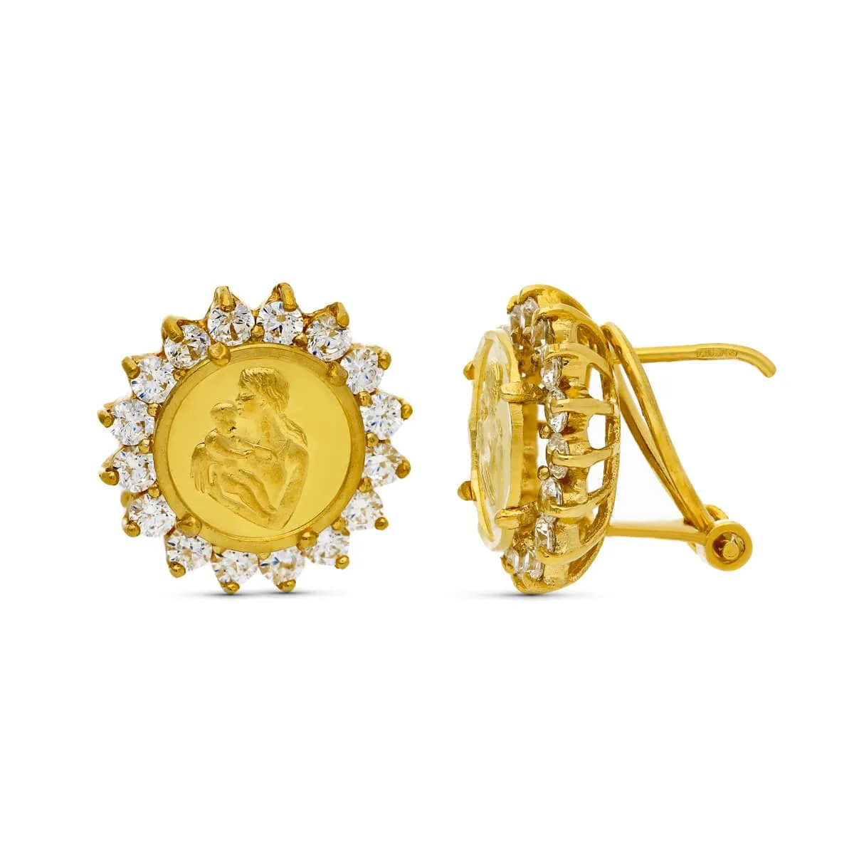 18K PENDIENTES ORO AMARILLO MONEDA MADRE. 14X13 MM CIERRE OMEGA