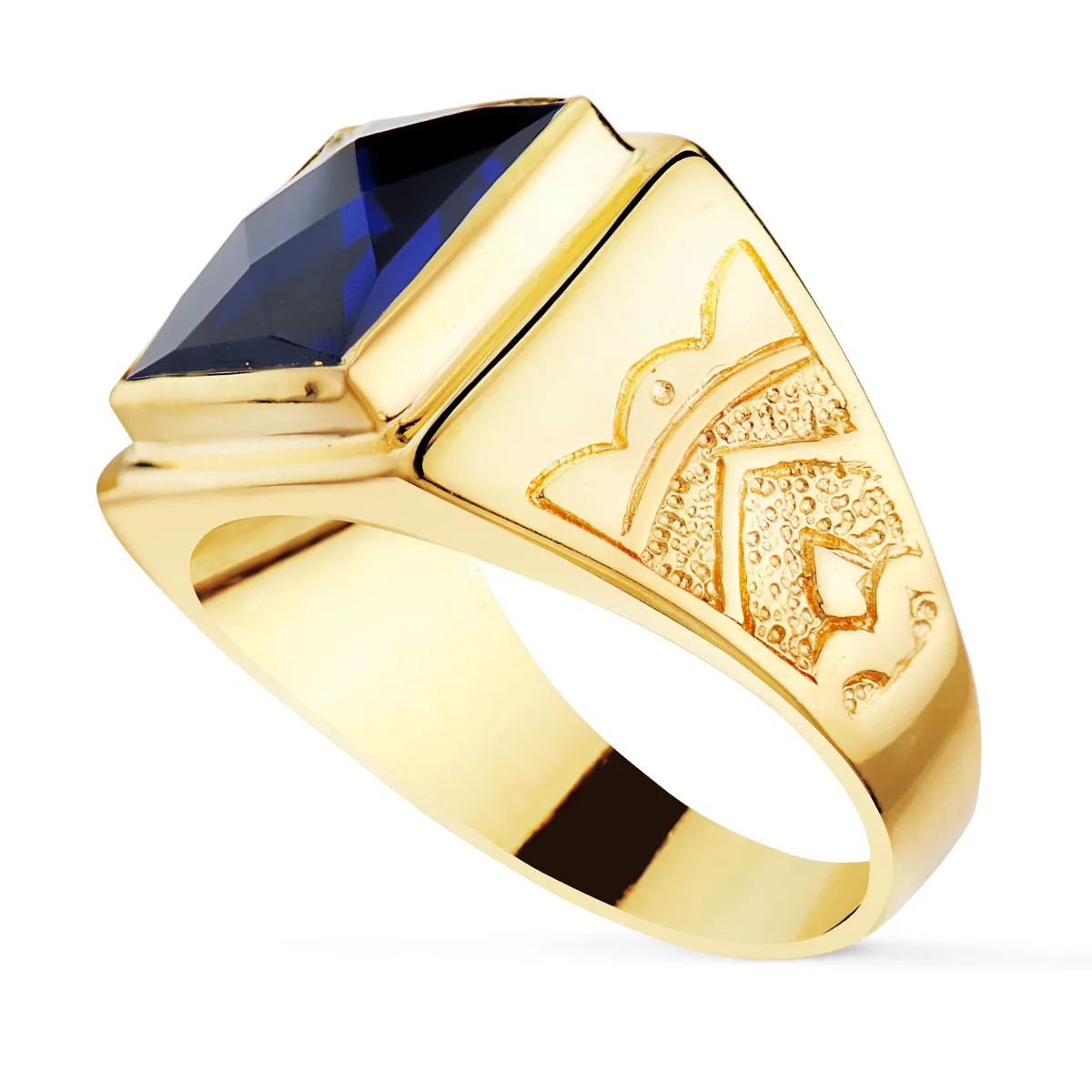 18K SELLO CUADRADO ORO AMARILLO MACIZO CON PIEDRA SPINEL ZAFIRO TALLA DAMERO 12 X 12 MM — vista 2