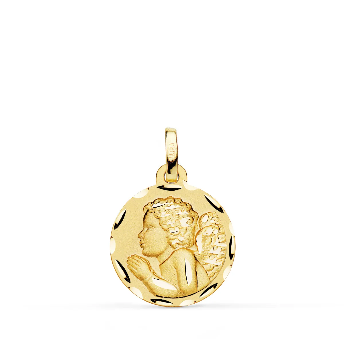 18K MEDALLA ORO AMARILLO ANGEL " NIÑO PIADOSO " REZANDO TALLADO 16 MM
