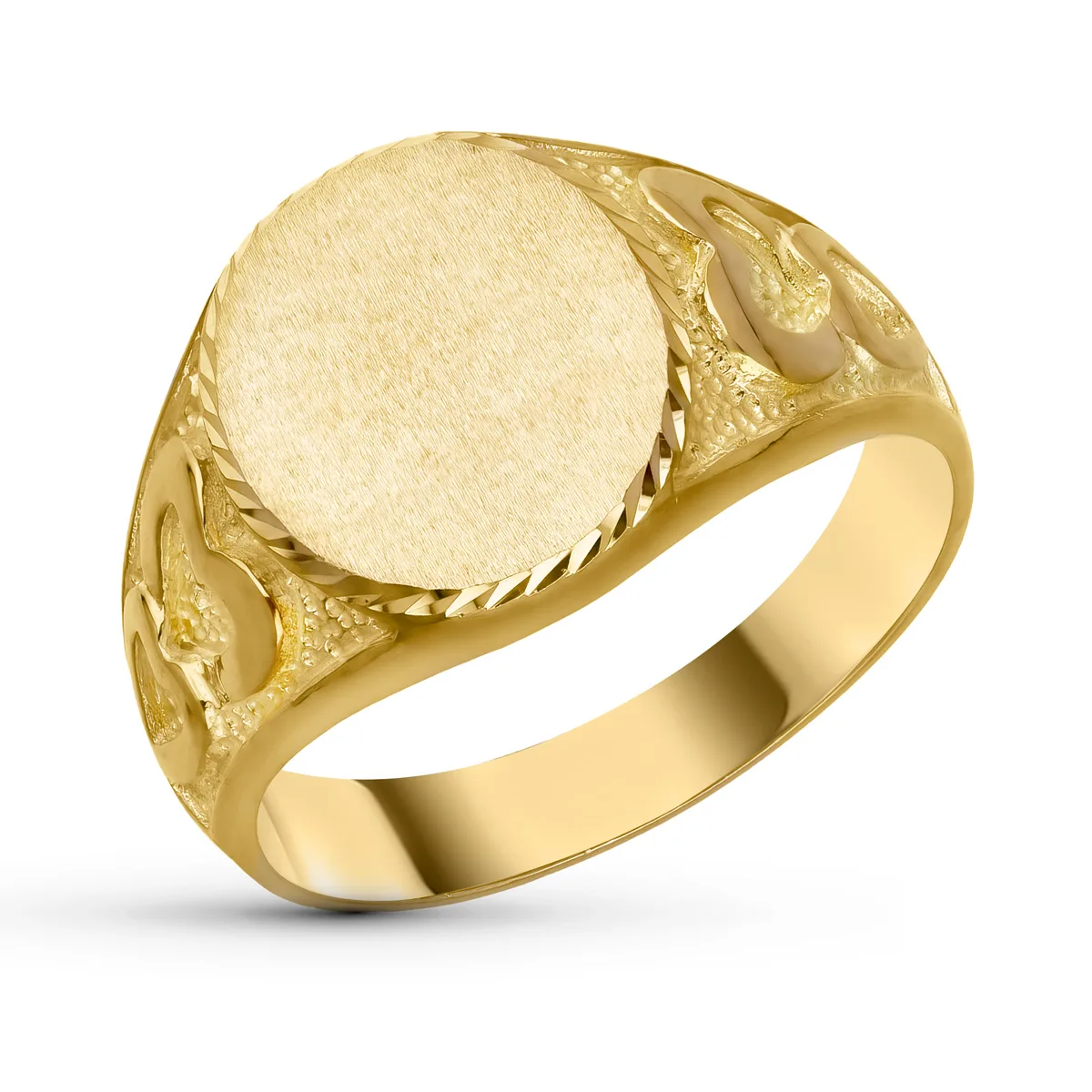 18K SELLO ORO AMARILLO CABALLERO MACIZO TALLADO OVAL. ZONA GRABADO: 14X12 MM