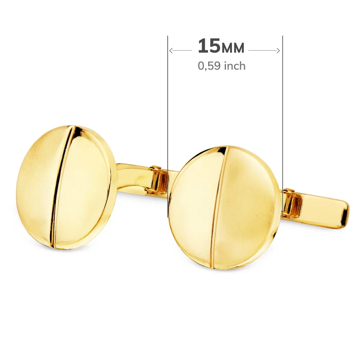 18K GEMELOS ORO AMARILLO REDONDOS MATE Y BRILLO 15 MM CIERRE RIGIDO OSCILANTE — vista 3
