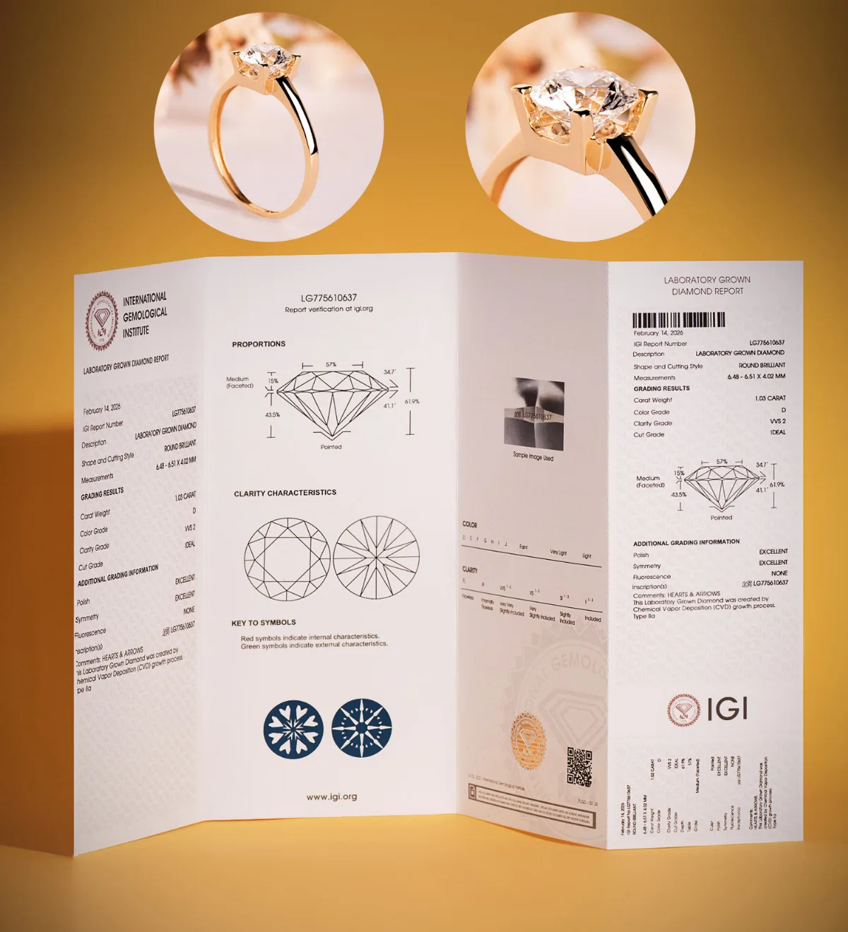 18K SOLITARIO ORO AMARILLO 4 GARRAS CON DIAMANTE LABORATORIO 1,03 QTES. TALLA BRILLANTE. D - VS2 — vista 3
