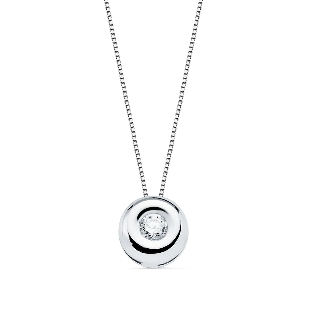 18K GARGANTILLA ORO BLANCO CHATON 5MM DIAMANTE NATURAL 0,045 QTS. H-I CADENA 42CM