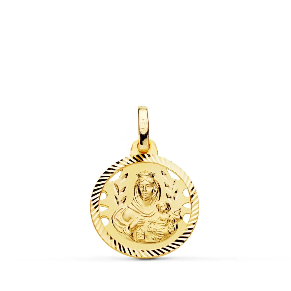 18K ESCAPULARIO ORO AMARILLO HELICE CALADO VIRGEN CARMEN Y CORAZON DE JESUS 16 MM — vista 3
