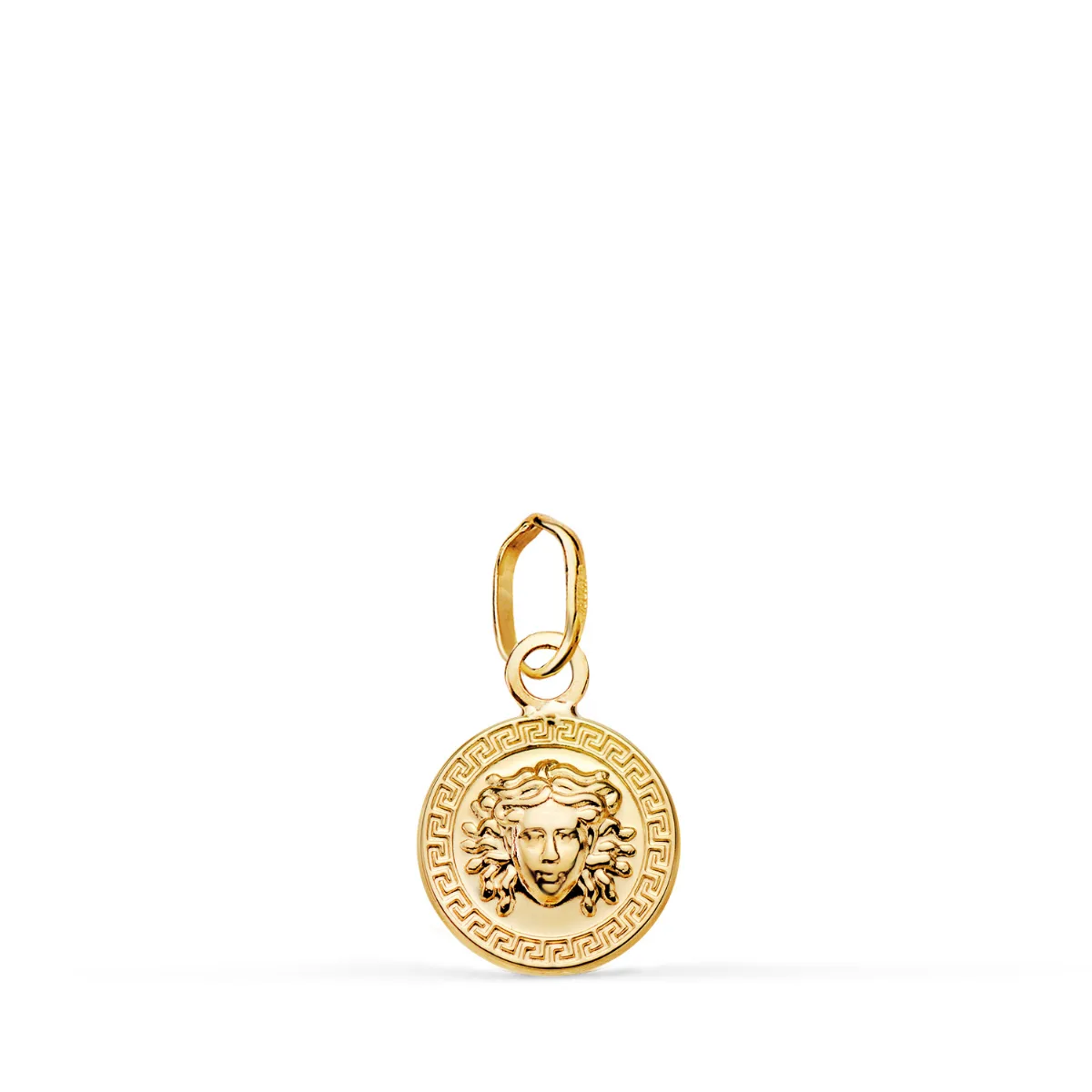 18K MEDALLA ORO AMARILLO MEDUSA GRECA EN BRILLO. MEDIDA: 10 MM