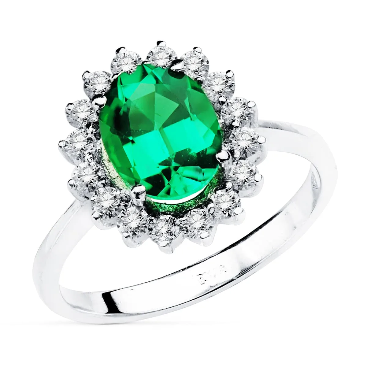 18K SORTIJA ORO BLANCO ESMERALDA 9X7 MM 1,74 QT. DIAMANTES LABORATORIO 0,52 QT. VS2-G. MEDIDA: 14X12,5 MM