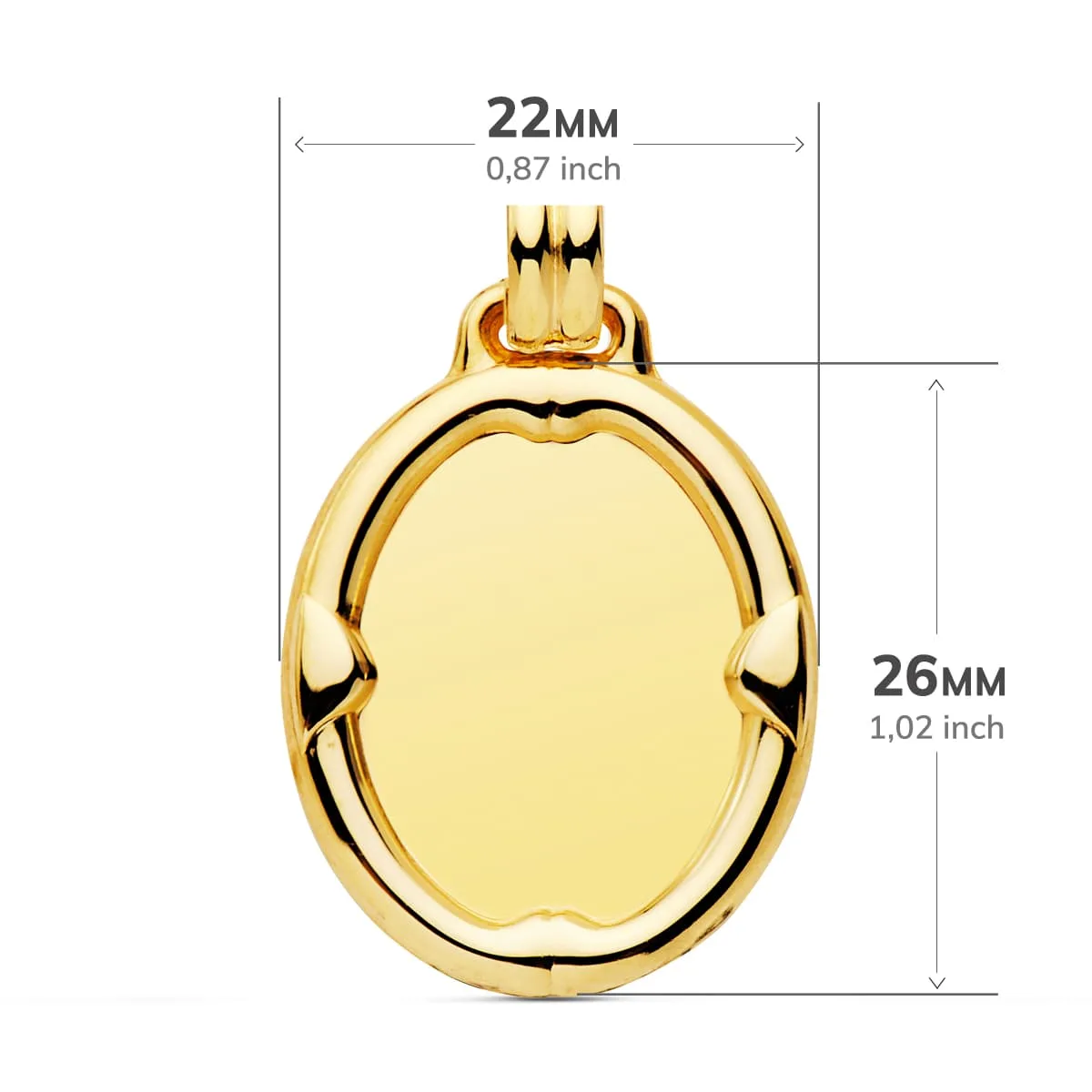18K PLACA CHAPA OVAL ORO AMARILLO BRILLO CON BORDE 26X22 MM — vista 2