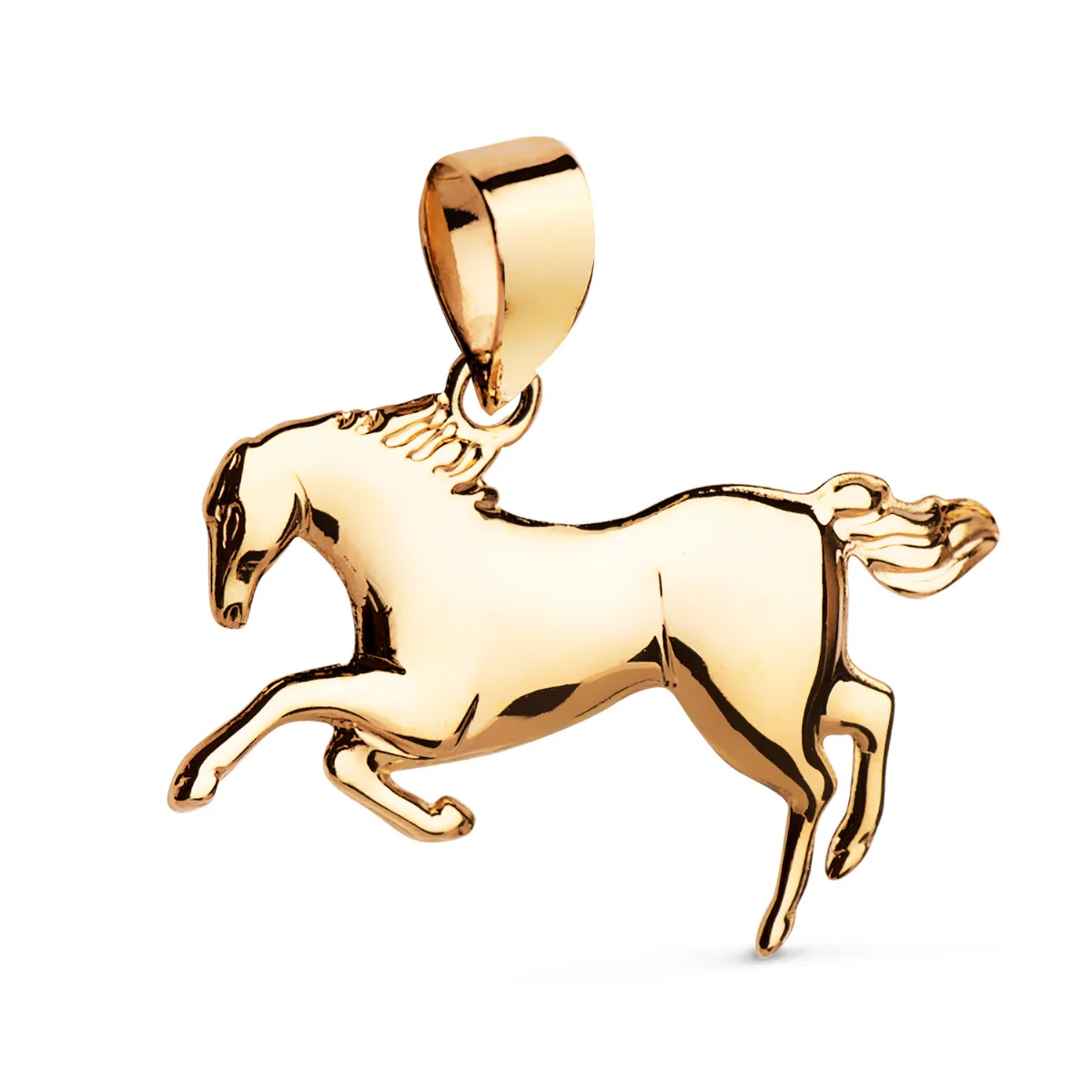 18K COLGANTE ORO AMARILLO CABALLO CORRIENDO EN BRILLO. MEDIDA: 23 X 14 MM
