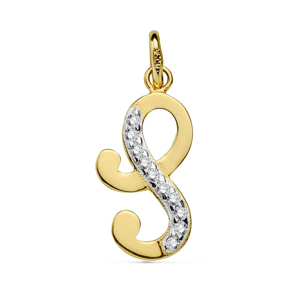 18K COLGANTE ORO BICOLOR LETRA S CIRCONITA 17X9 MM
