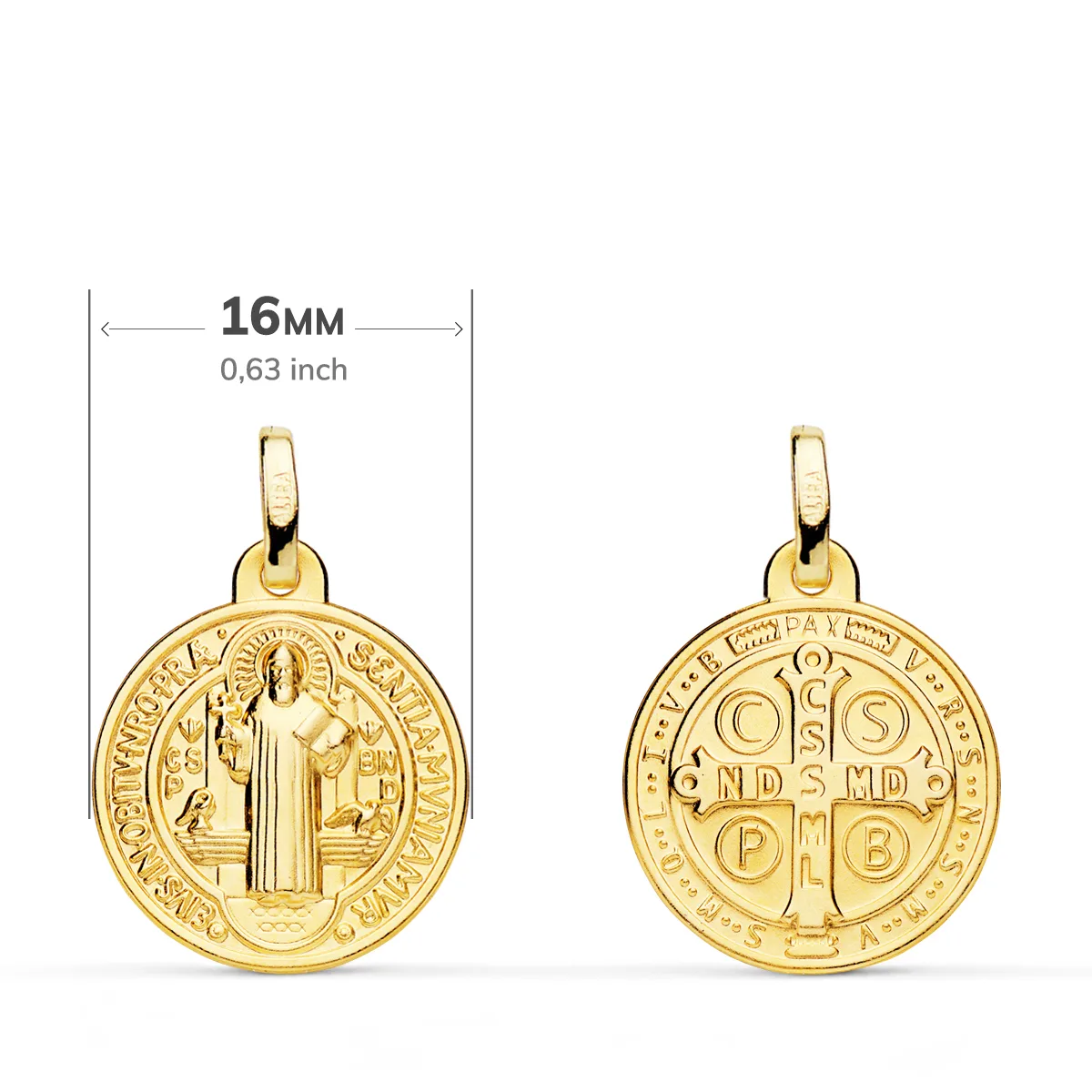 18K MEDALLA ESCAPULARIO ORO AMARILLO SAN BENITO MONJE 16 MM MATIZADA — vista 2