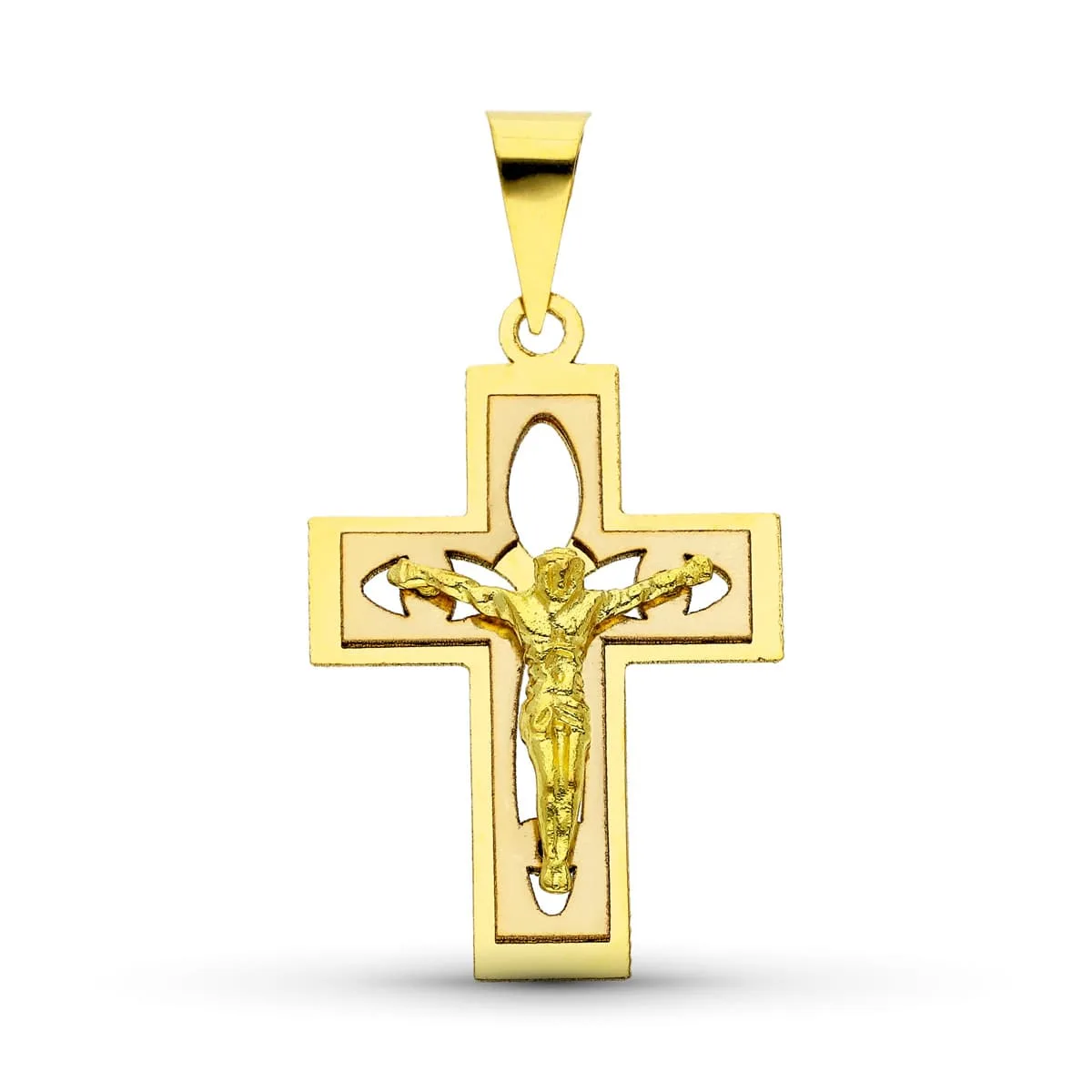18K CRUZ CON CRISTO ORO BICOLOR 27X18 MM