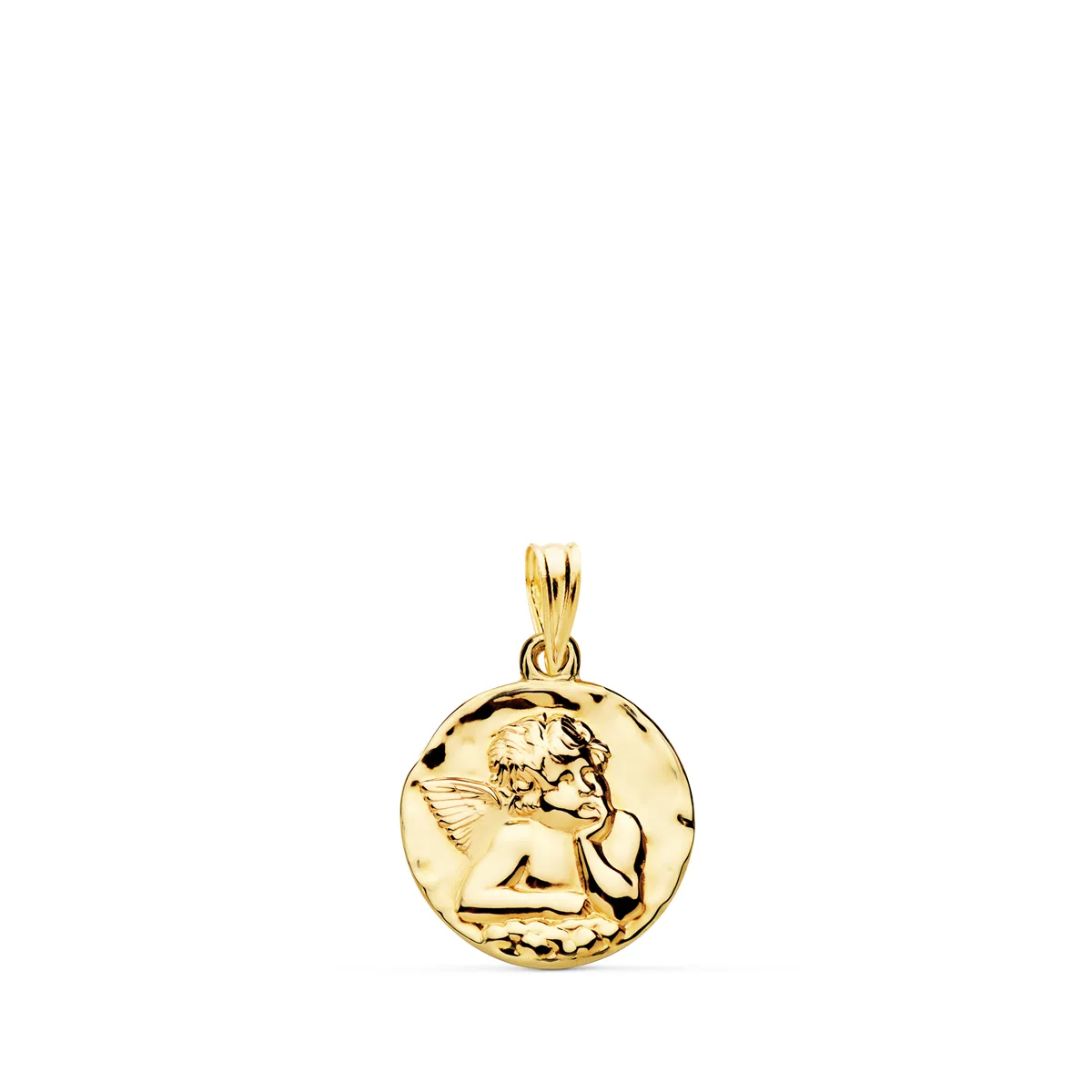18K MEDALLA ORO AMARILLO REDONDA ANGELITO BURLON BRILLO 16 MM