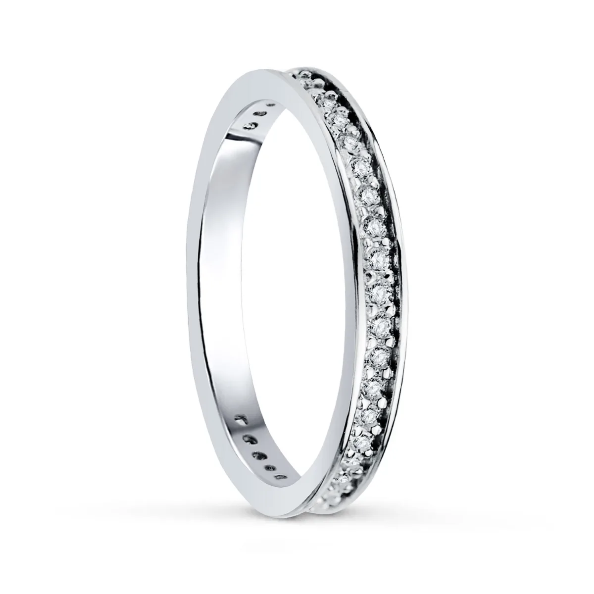 18K MEDIA  ALIANZA O ANILLO ORO BLANCO CON CIRCONITA CLAVADA  ANCHO: 2,5MM GROSOR 1,7 MM