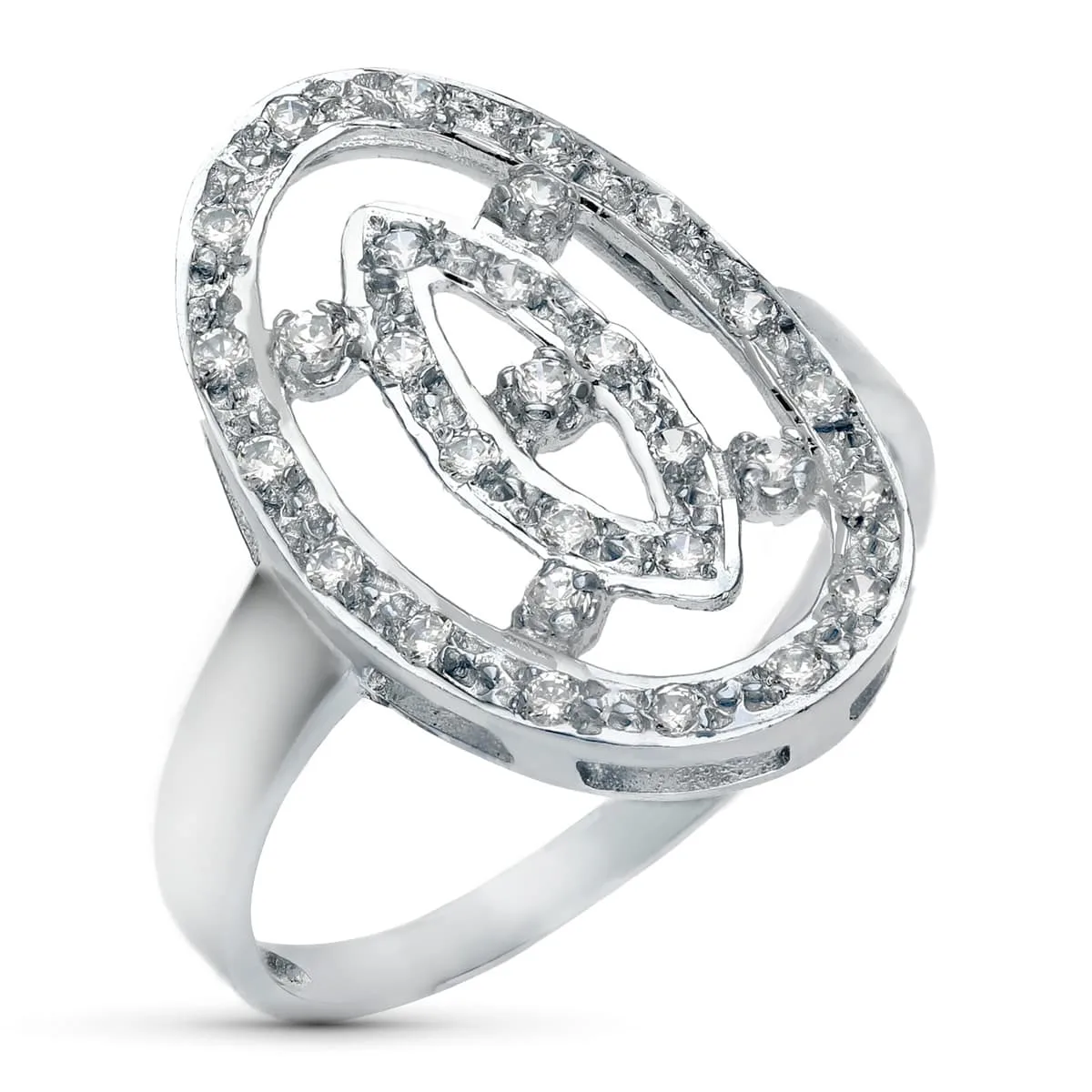 18K SORTIJA ORO BLANCO MOTIVO LANZADERA 21X14 MM CON CIRCONITAS. ANCHO: 21 MM