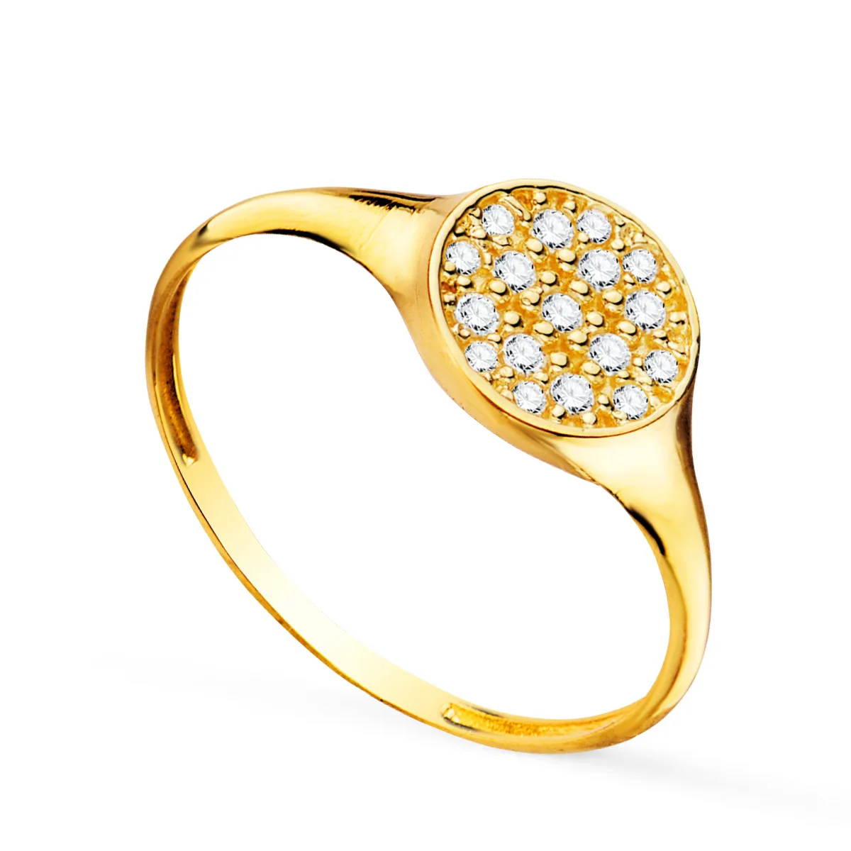 18K SELLO ORO AMARILLO MUJER CABEZA REDONDA CON CIRCONITA 8 X 8 MM