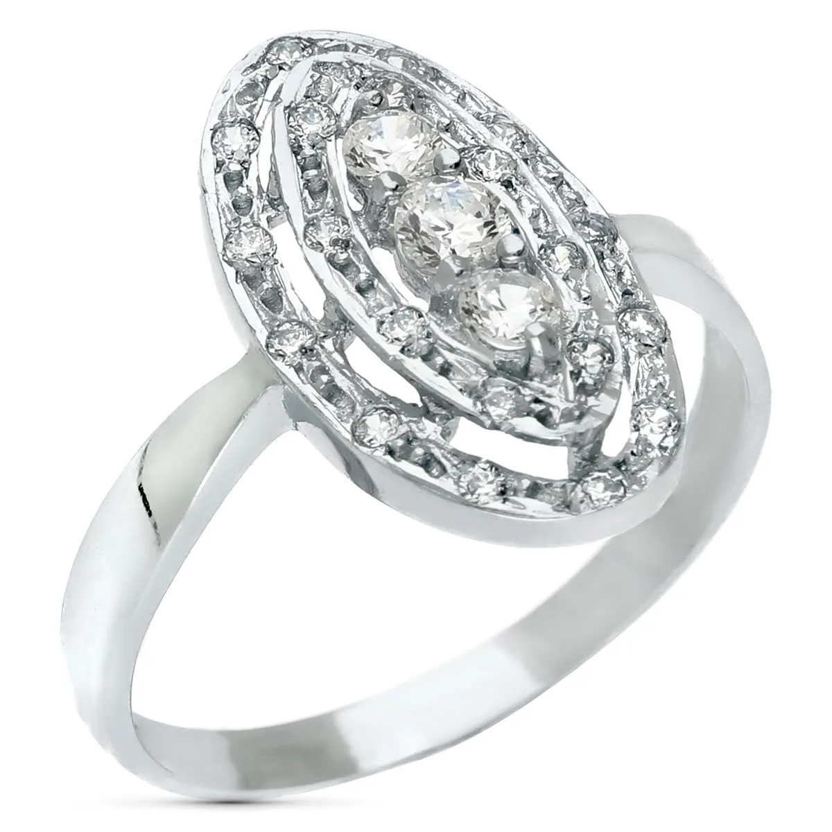 18K SORTIJA ORO BLANCO LANZADERA CON CIRCONITAS. ANCHO: 18 MM