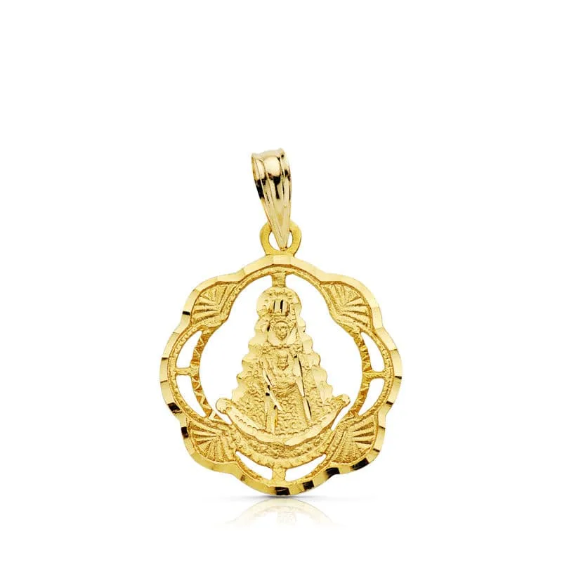 18K MEDALLA ORO AMARILLO VIRGEN DEL ROCIO PANDERETA 20X17 MM