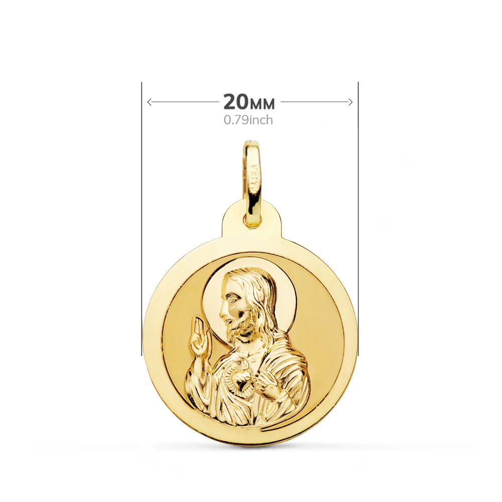 18K ESCAPULARIO ORO AMARILLO ORO AMARILLO BRILLO VIRGEN DEL CARMEN Y CORAZON DE JESUS 20 MM — vista 2