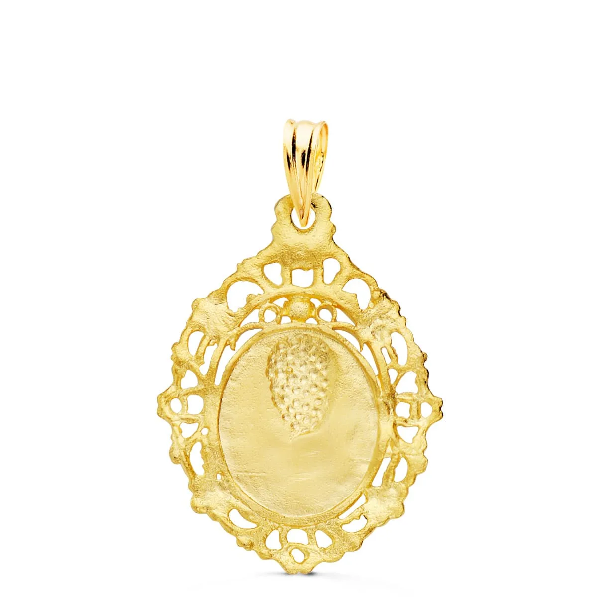 18K MEDALLA ORO AMARILLO VIRGEN DE LA MACARENA CERCO FILIGRANA 27X20 MM — vista 2