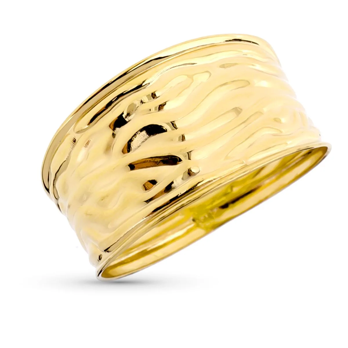 9K SORTIJA ORO AMARILLO DETALLES RELIEVE EN BRILLO. ANCHO 11 MM