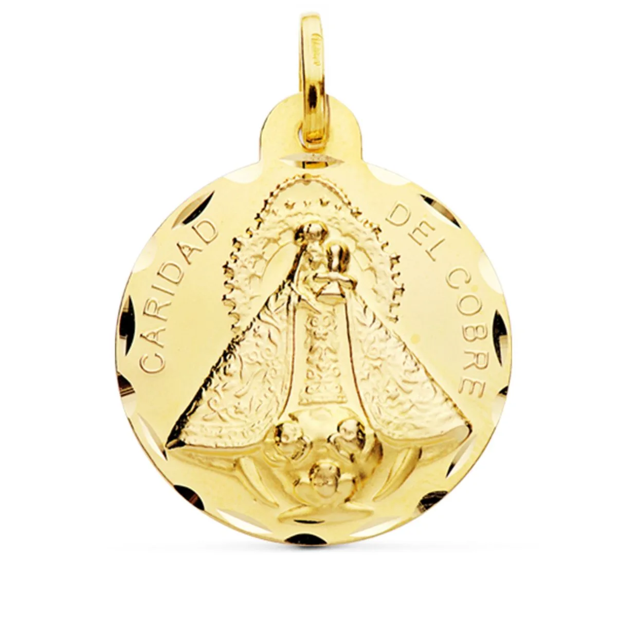18K MEDALLA ORO AMARILLO VIRGEN CARIDAD DEL COBRE TALLADA 28 MM