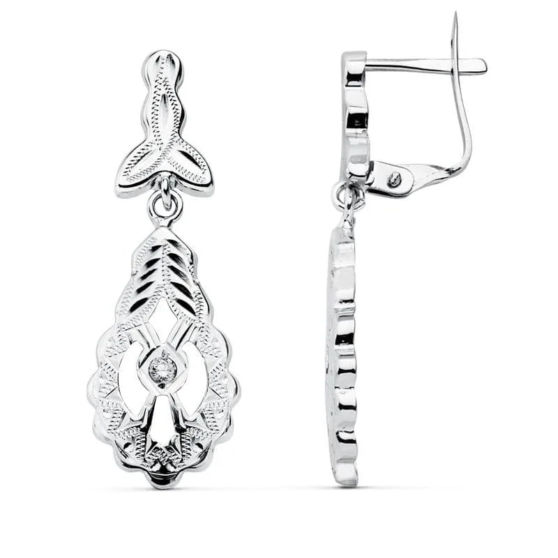 18K PENDIENTES CUBANAS ORO BLANCO 30X10 MM CIERRE PRESION