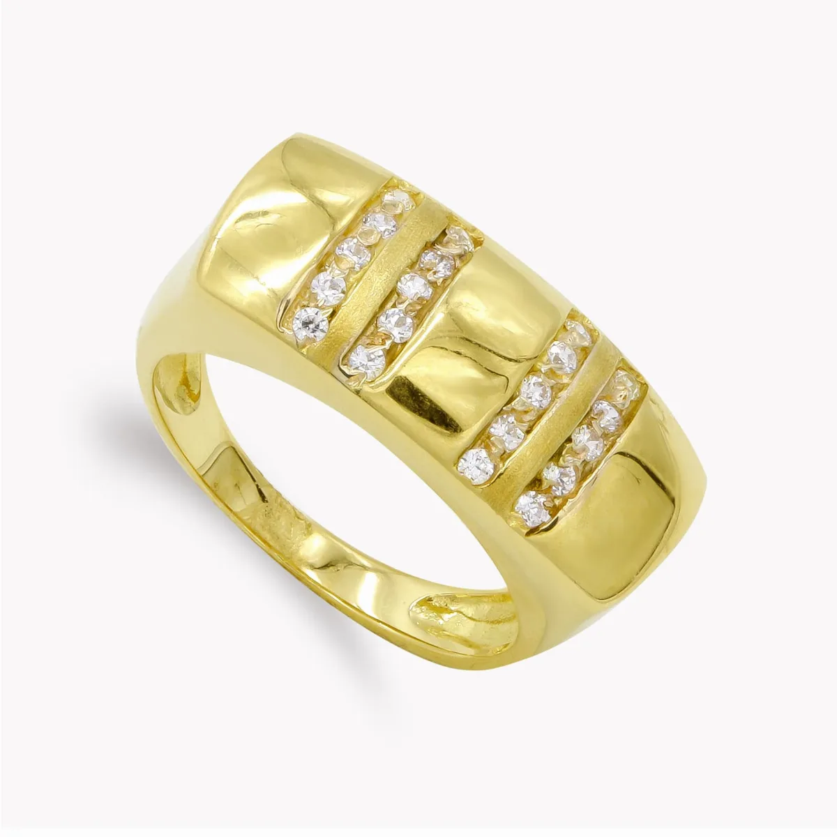 18K SORTIJA ORO AMARILLO MACIZA CON CIRCONITAS. ANCHO: 9 MM