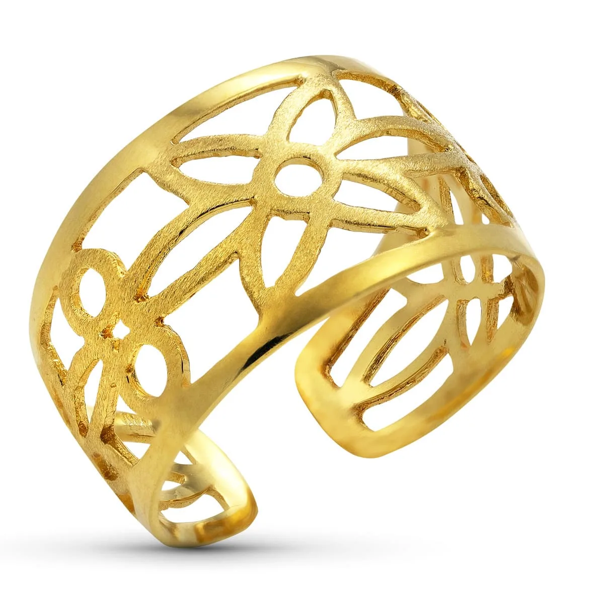 18K SORTIJA ORO AMARILLO ABIERTA FLORES CALADAS. ANCHO: 11,5MM