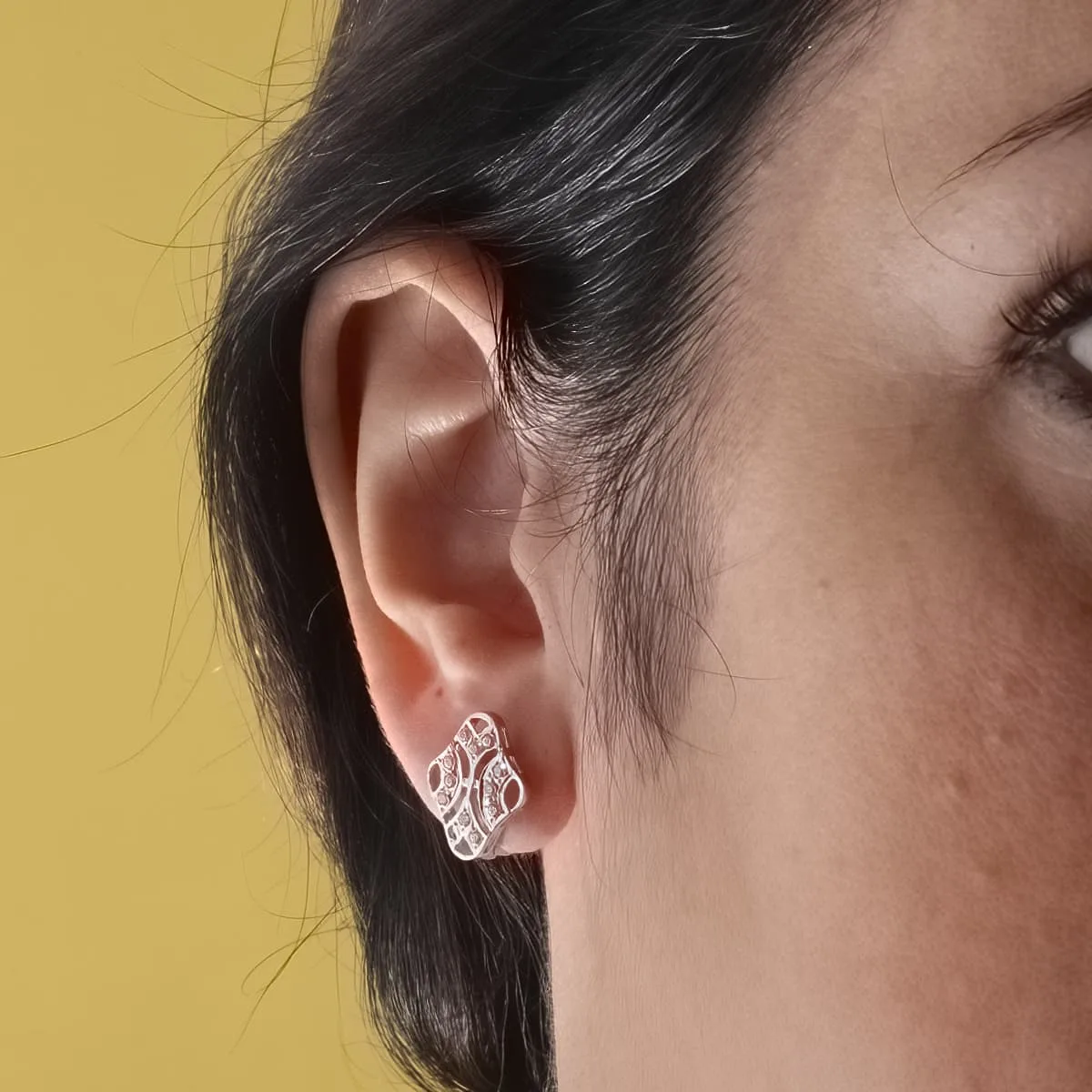 18K PENDIENTES ORO BLANCO JUEGO NOVIA CIRCONITA 15X10 MM CIERRE CATALAN — vista 2
